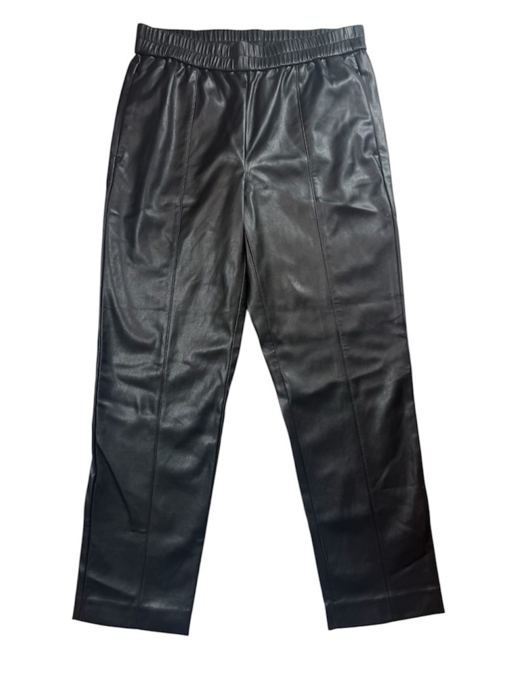 Ann Taylor Faux Leather Pull On Pants Black Medium Straight Leg Vegan Leather